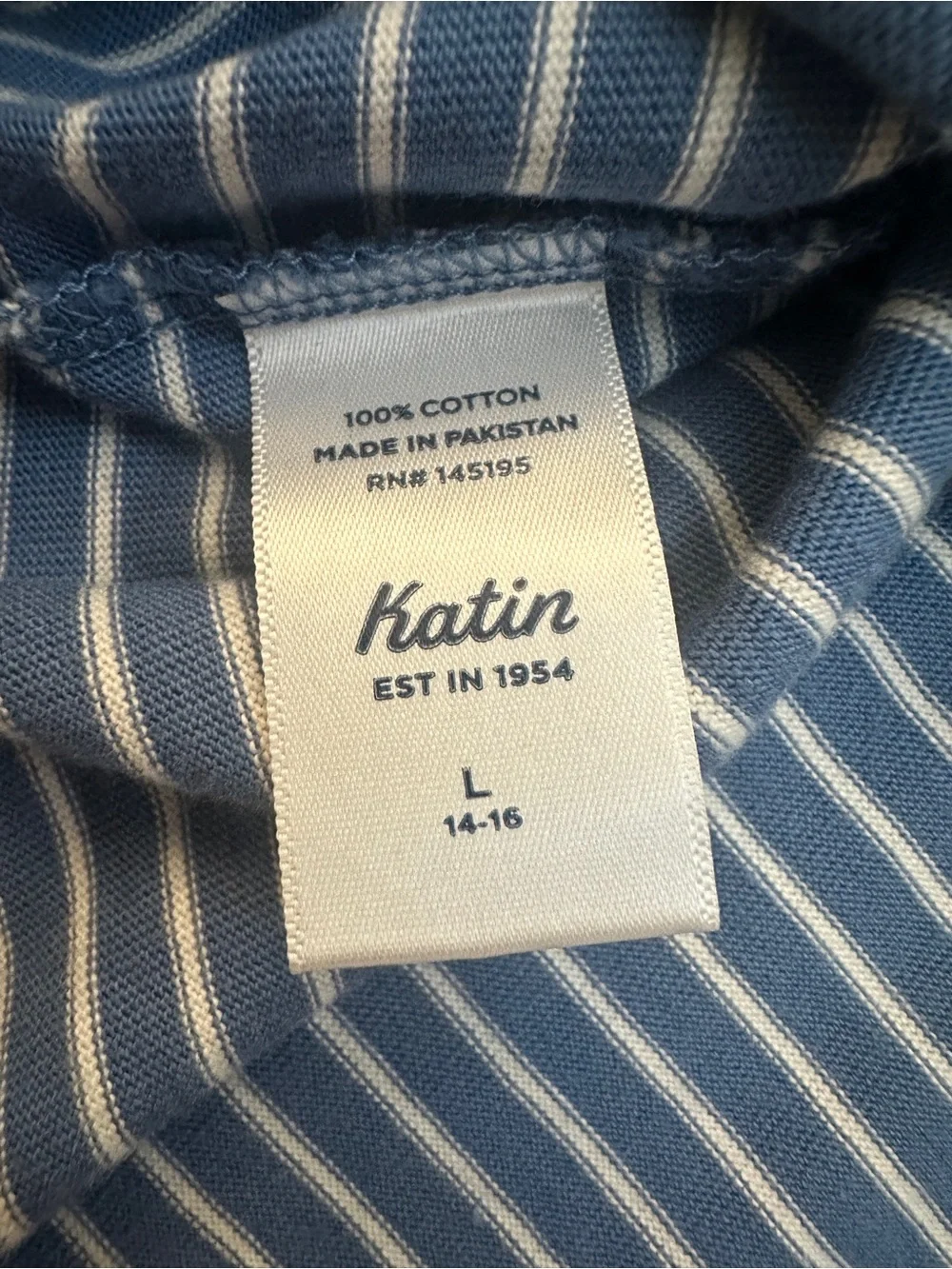 Katin 100% Cotton Casual Short Sleeve T-Shirt Boy’s Size L Striped Blue